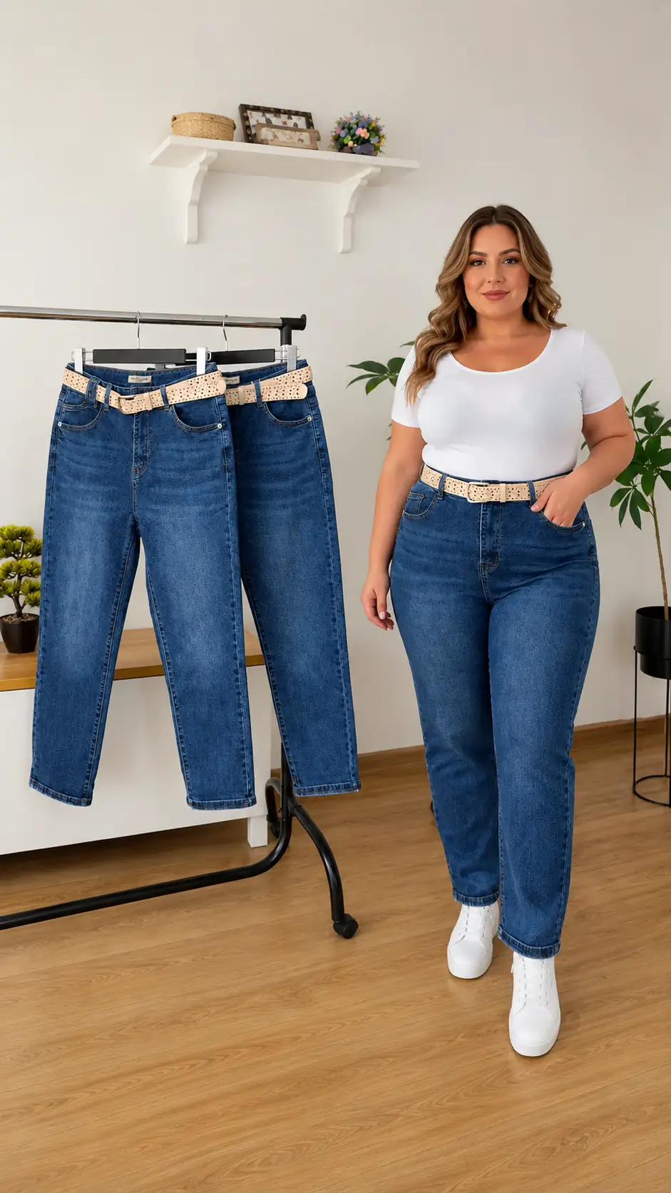 Mom Fit у темно-синьому кольорі з ременем
